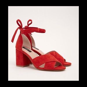 Torrid red suede ankle lace up sandals (sz 8w)